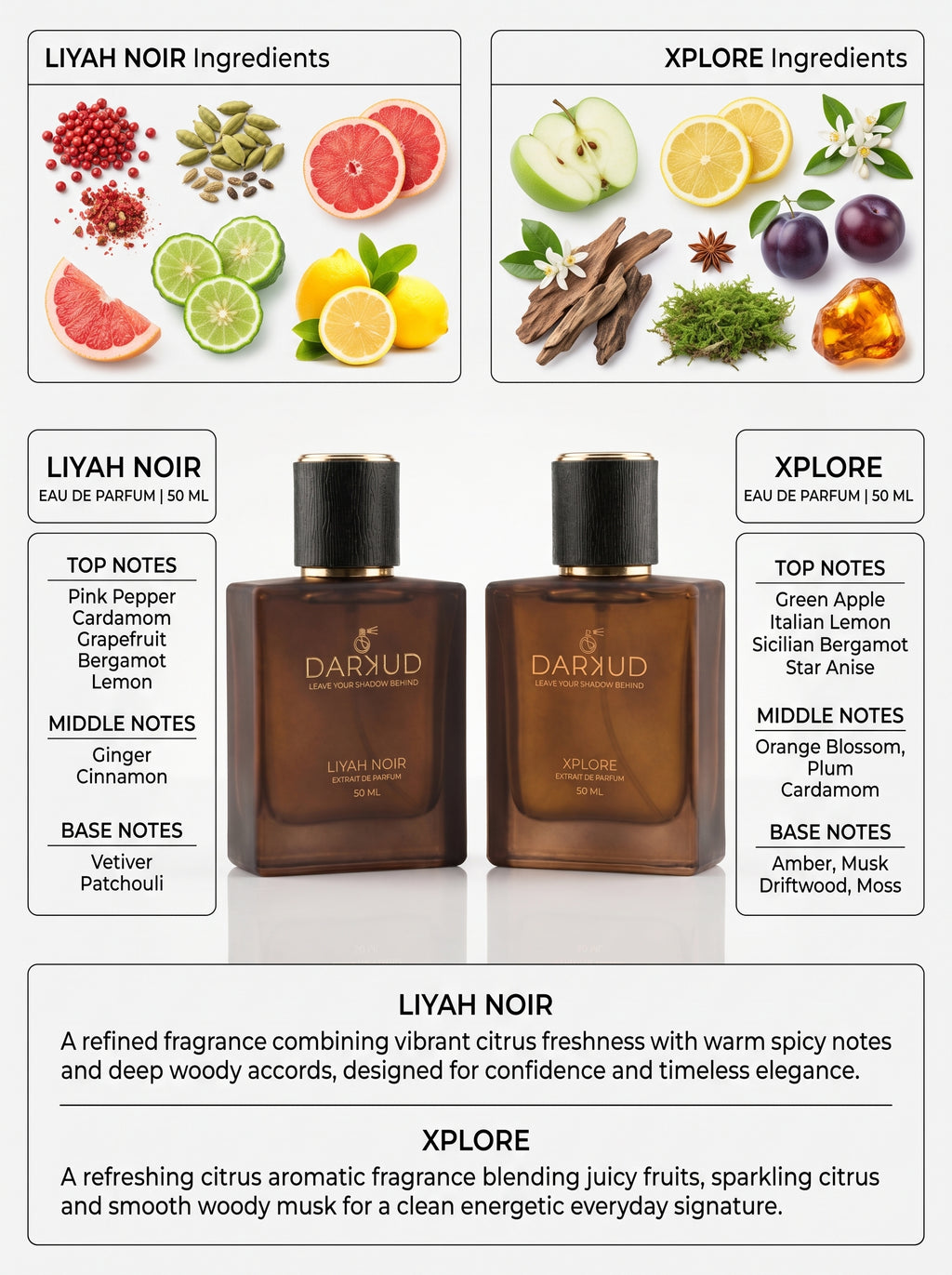 Discover the Fresh Sophistication of LIYAH NOIR & XPLORE – 2 × 50 ML Luxury Perfume Collection