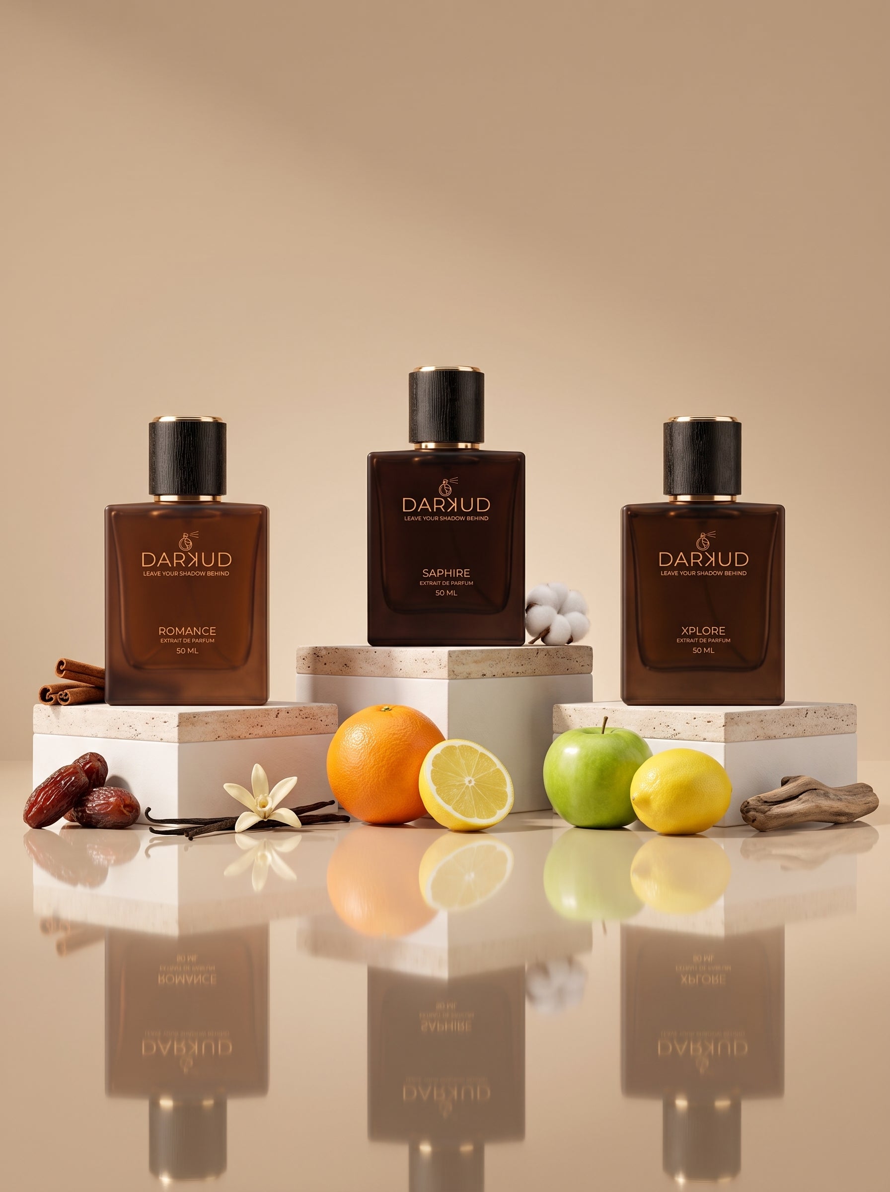 DARKUD Signature Luxury Perfume Trio ROMANCE • SAPHIRE • XPLORE  3 × 50 ML | Extrait de Parfum