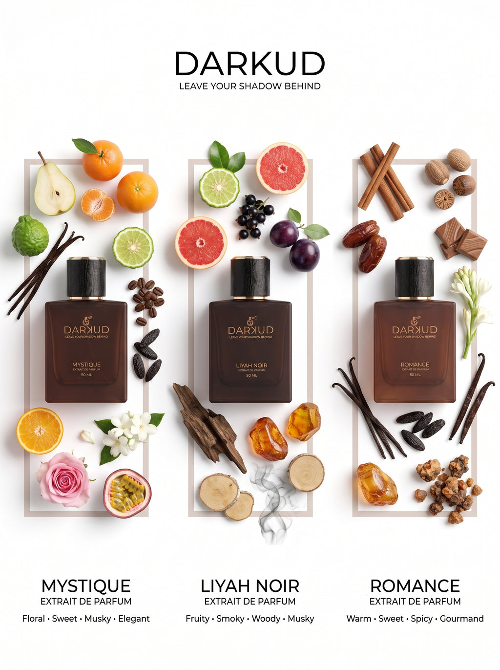 The Signature Trio | MYSTIQUE + LIYAH NOIR + ROMANCE | Premium Extrait de Parfum Collection