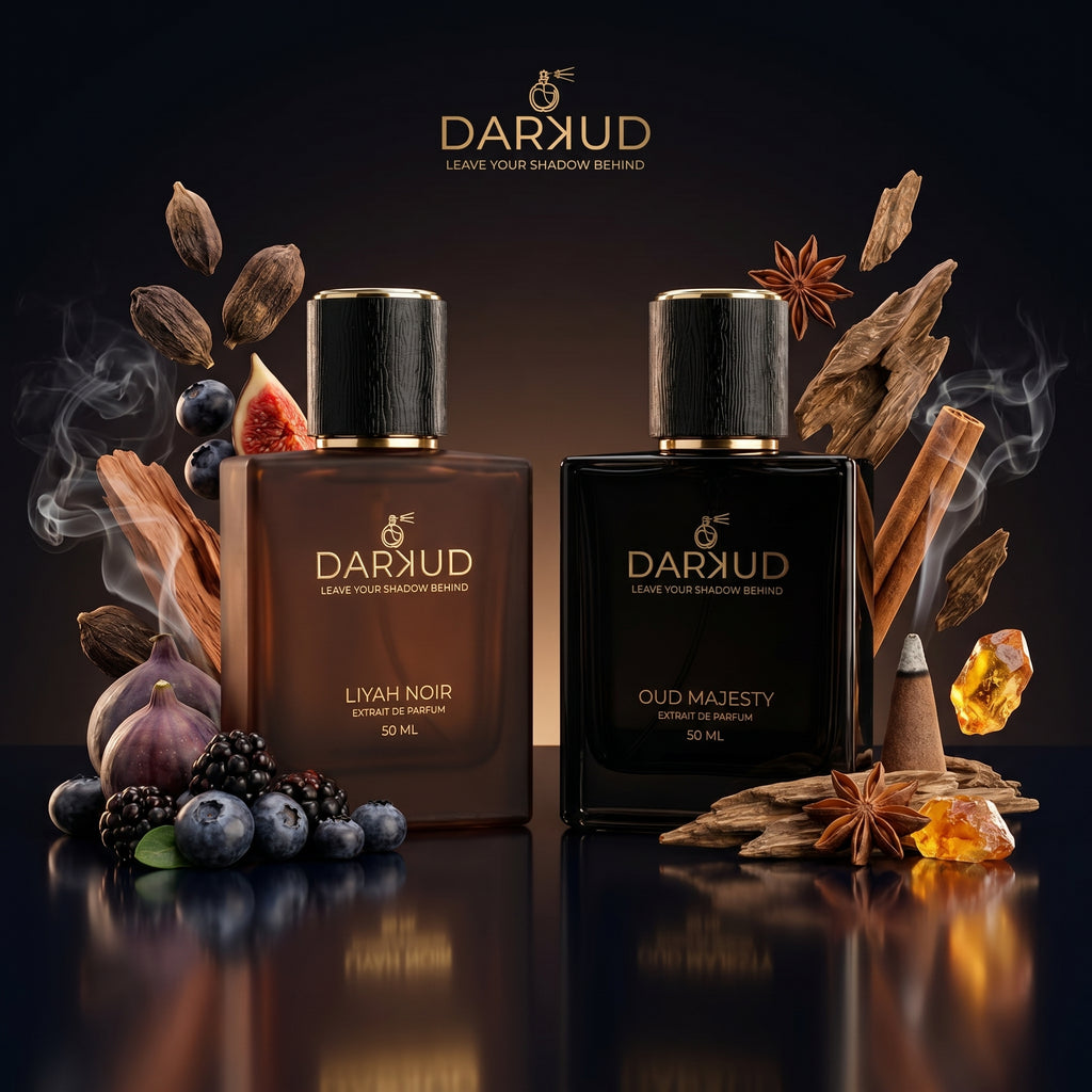Luxury Perfume Combo | LIYAH NOIR 50ML + OUD MAJESTY 50ML | 2 Premium Extrait De Parfum Fragrances | Long Lasting Fruity Smoky Woody Musky & Oud Spicy Woody Scents | Gift Set 100ML