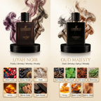 Luxury Perfume Combo | LIYAH NOIR 50ML + OUD MAJESTY 50ML | 2 Premium Extrait De Parfum Fragrances | Long Lasting Fruity Smoky Woody Musky & Oud Spicy Woody Scents | Gift Set 100ML