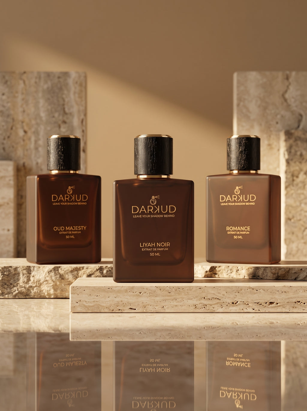 DARKUD Signature Luxury Perfume Trio  LIYAH NOIR • OUD MAJESTY • ROMANCE Extrait de Parfum | 3 × 50 ML
