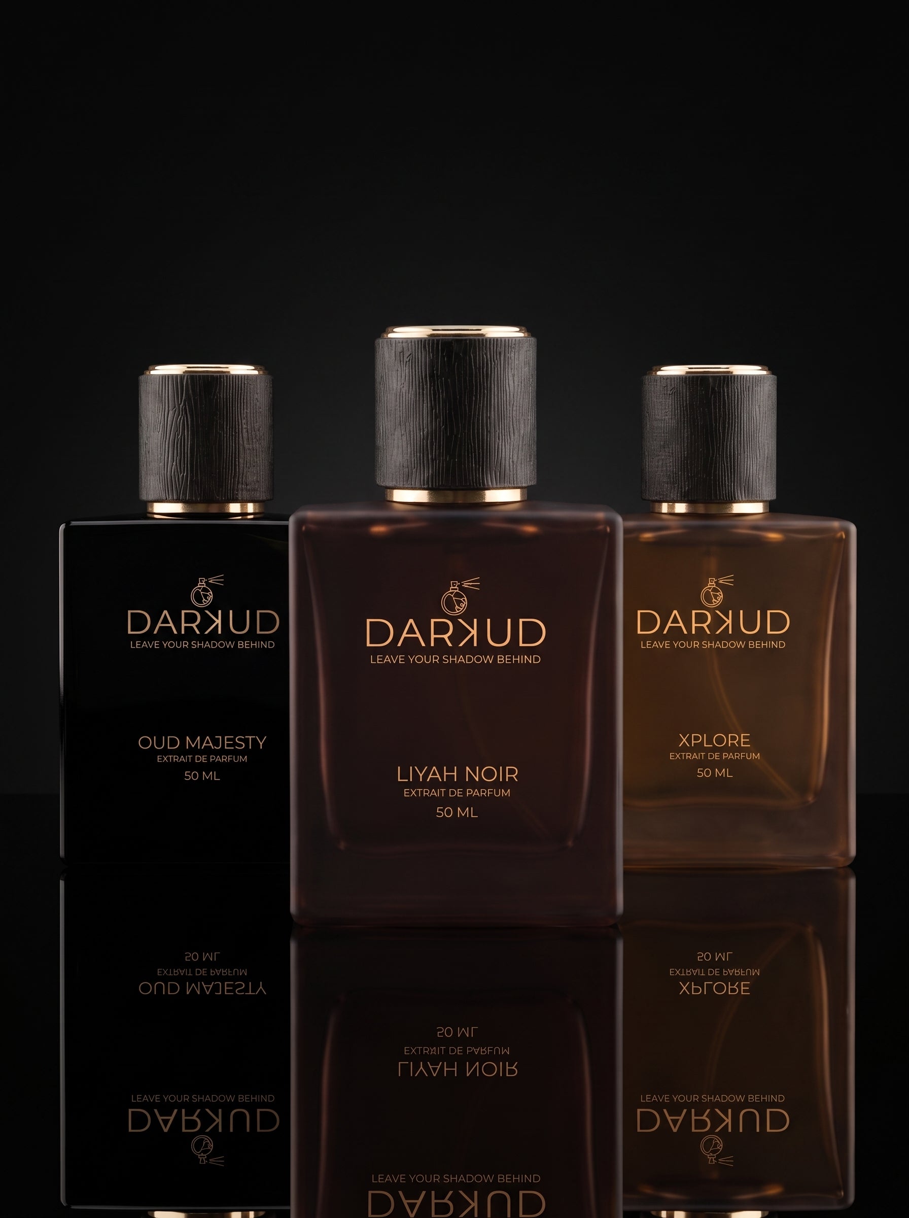 DARKUD Signature Luxury Perfume Trio  LIYAH NOIR • OUD MAJESTY • XPLORE Extrait de Parfum | 3 × 50 ML