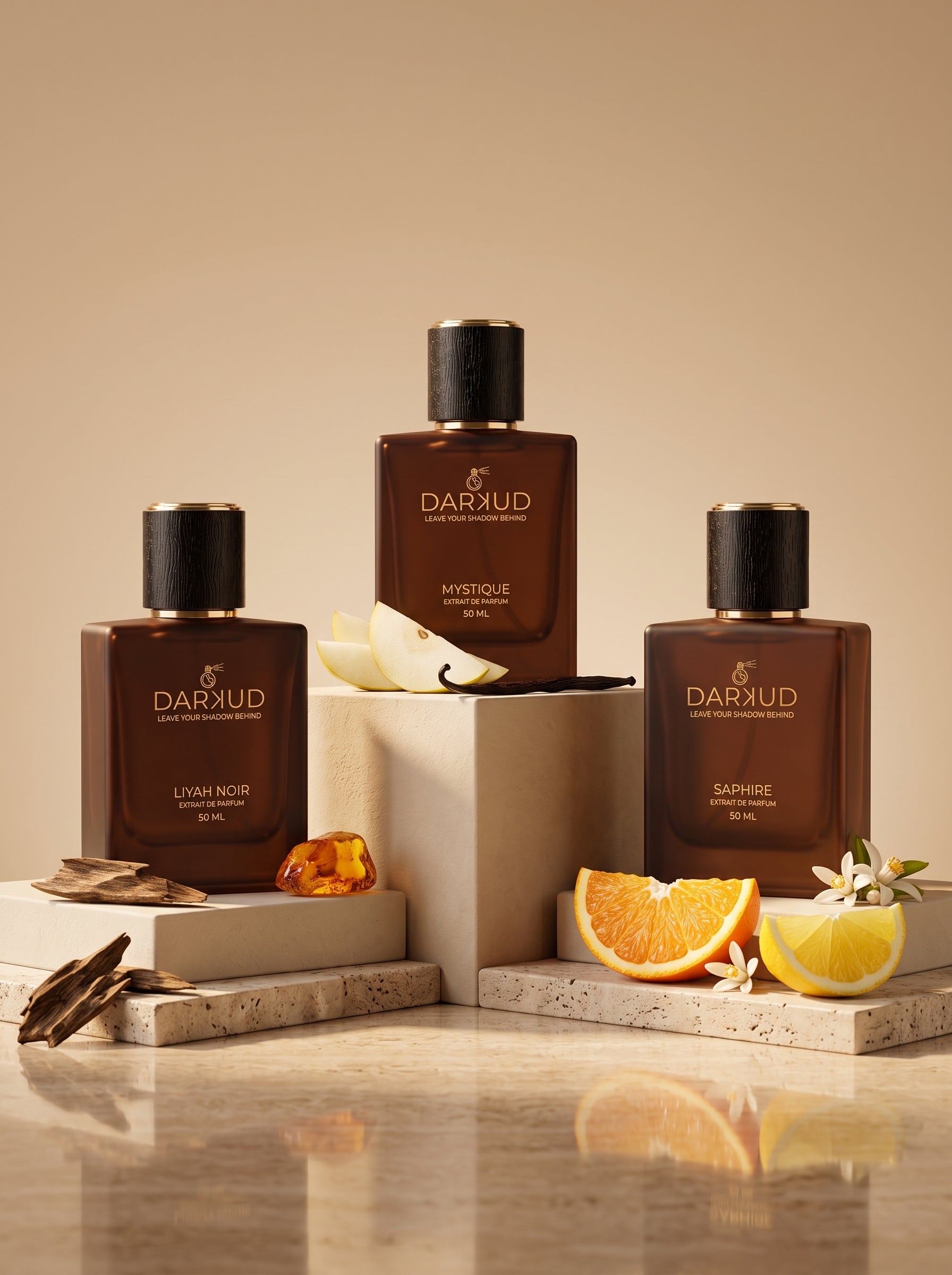 DARKUD Signature Luxury Perfume Trio  LIYAH NOIR • MYSTIQUE • SAPHIRE Extrait de Parfum | 3 × 50 ML