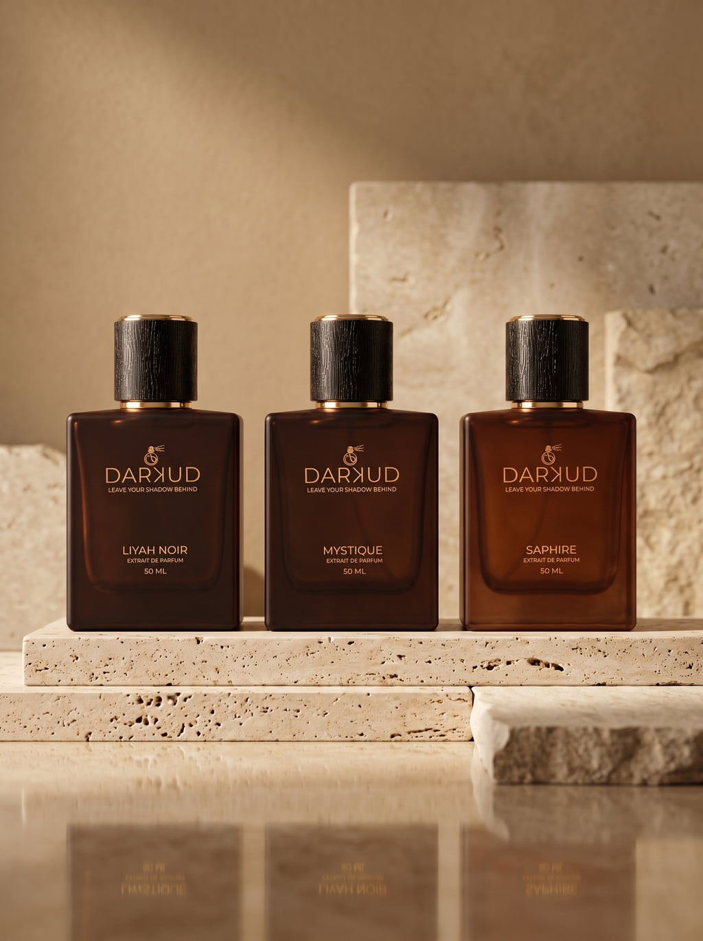 DARKUD Signature Luxury Perfume Trio  LIYAH NOIR • MYSTIQUE • SAPHIRE Extrait de Parfum | 3 × 50 ML