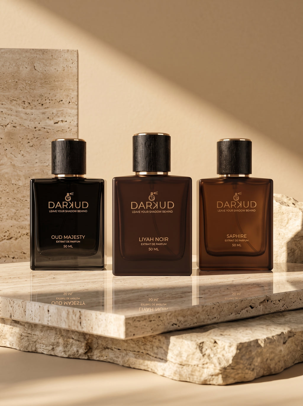 DARKUD Signature Luxury Perfume Trio  LIYAH NOIR • OUD MAJESTY • SAPHIRE Extrait de Parfum | 3 × 50 ML