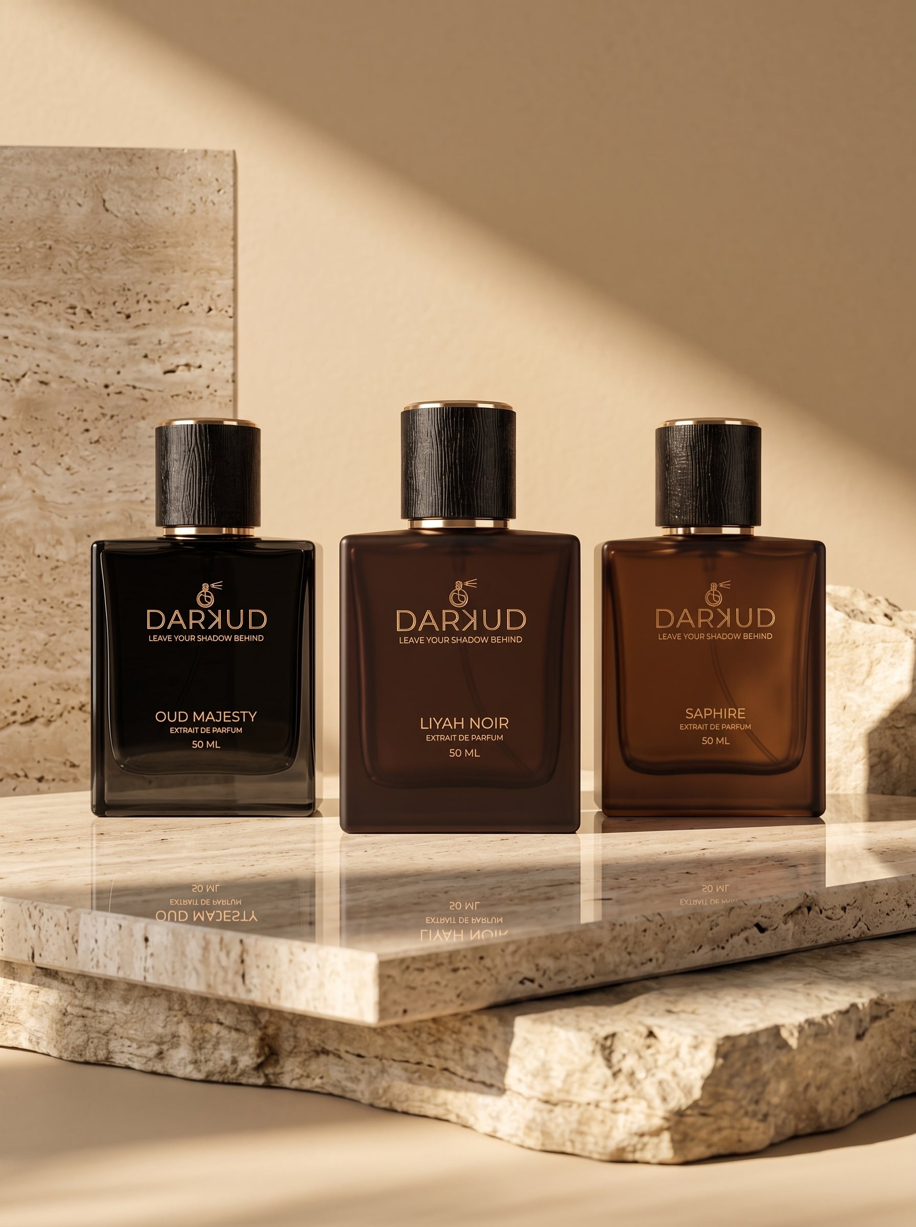 DARKUD Signature Luxury Perfume Trio  LIYAH NOIR • OUD MAJESTY • SAPHIRE Extrait de Parfum | 3 × 50 ML