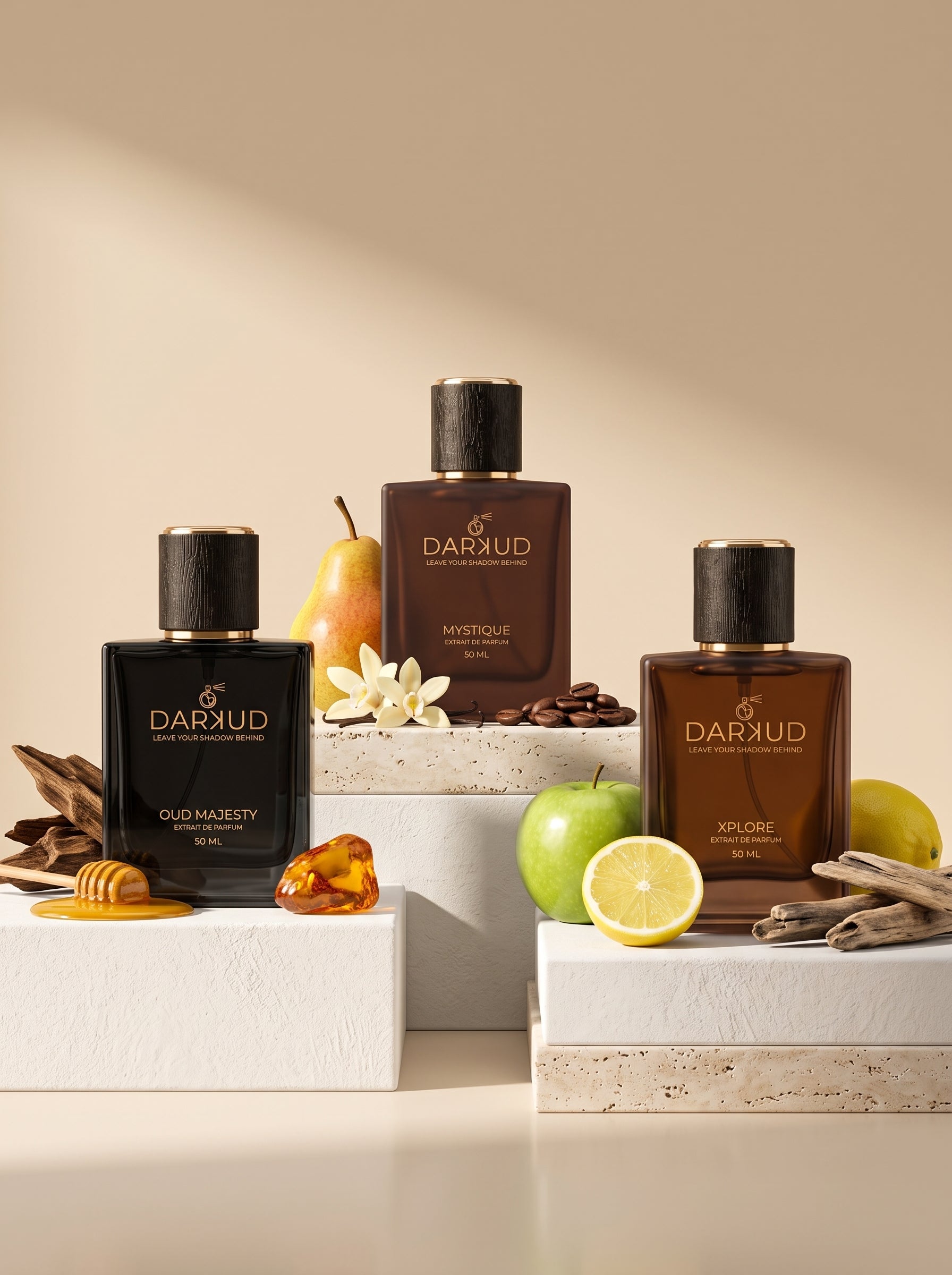 DARKUD Signature Luxury Perfume Trio MYSTIQUE • OUD MAJESTY • XPLORE  3 × 50 ML | Extrait de Parfum