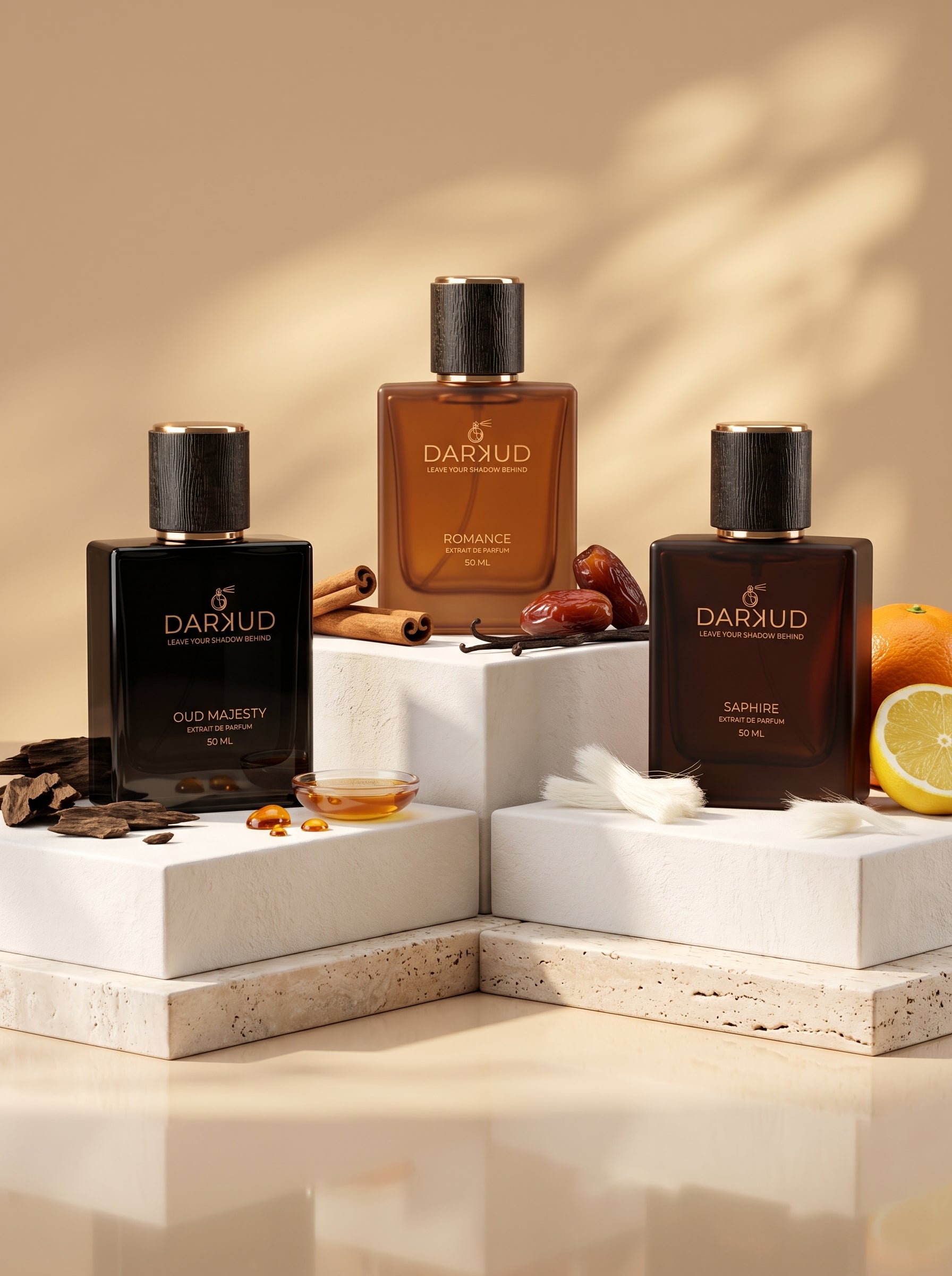 DARKUD Signature Luxury Perfume Trio OUD MAJESTY • ROMANCE • SAPHIRE  3 × 50 ML | Extrait de Parfum