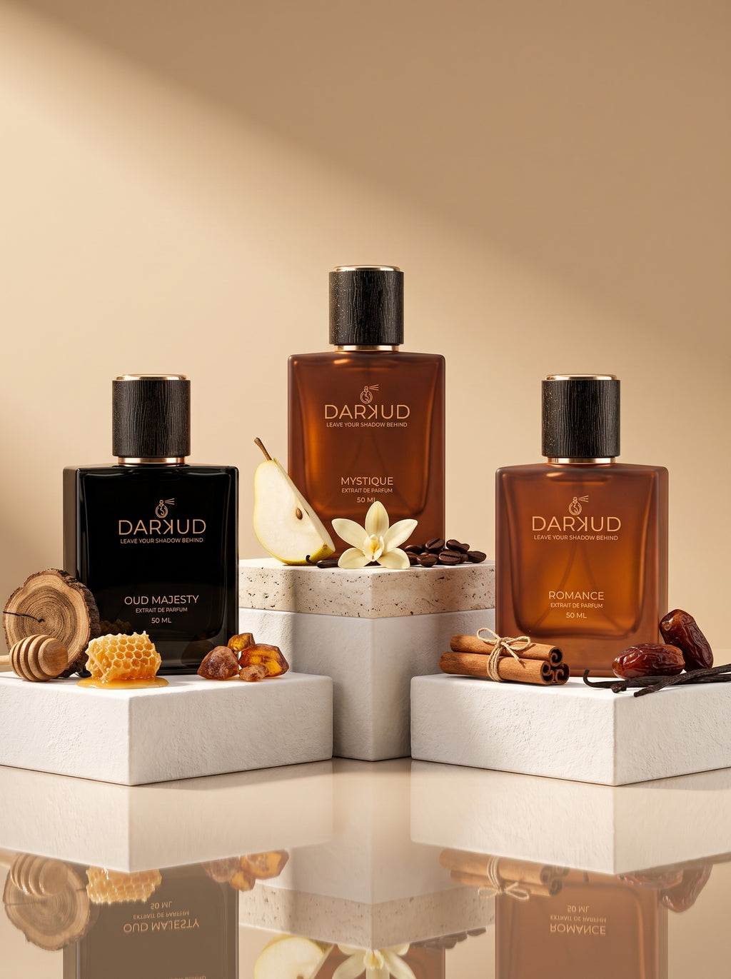 DARKUD Signature Luxury Perfume Trio MYSTIQUE • OUD MAJESTY • ROMANCE  3 × 50 ML | Extrait de Parfum