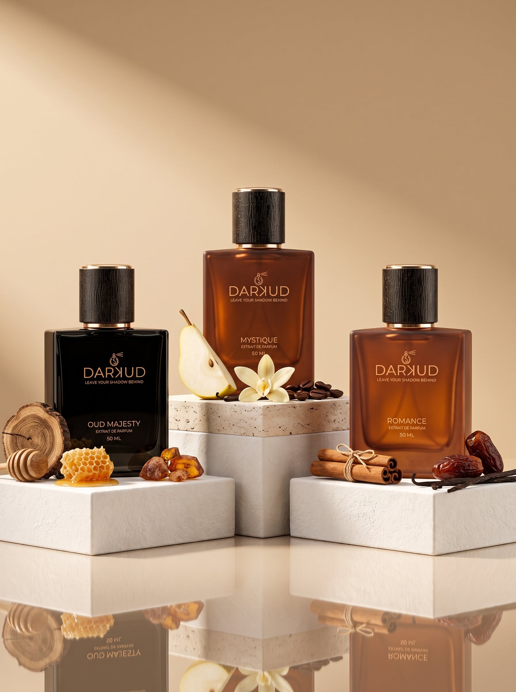DARKUD Signature Luxury Perfume Trio MYSTIQUE • OUD MAJESTY • ROMANCE  3 × 50 ML | Extrait de Parfum