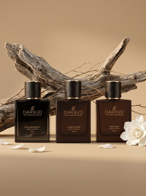 DARKUD Signature Luxury Perfume Trio  LIYAH NOIR • OUD MAJESTY • SAPHIRE Extrait de Parfum | 3 × 50 ML